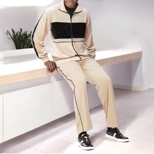 Tracksuit 2pc Velour Gorpcore Activewear Tan Color Block Black Size Medium
